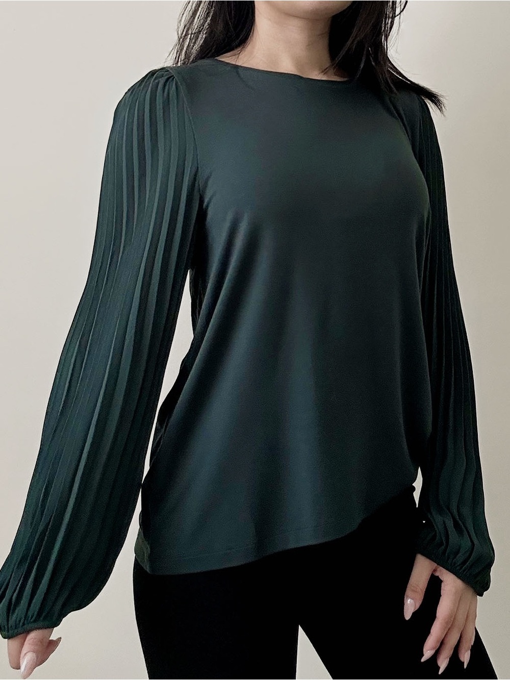 Reitman Contemporary Dark Dark Green Pleated Long-Sleeve Blouse M